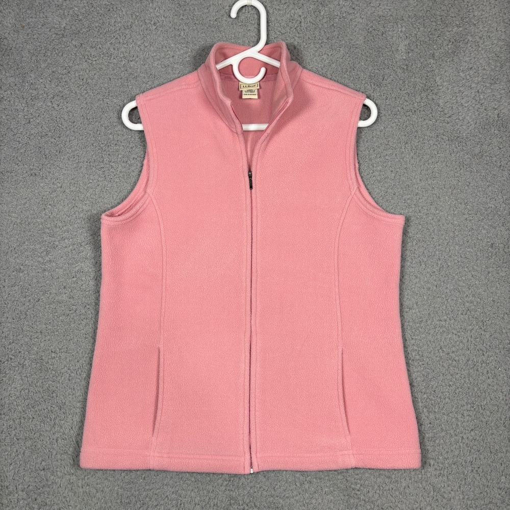 LL Bean Vest Womens M Pink 259068 Fleece Full Zip Mock Neck Pockets Stretch